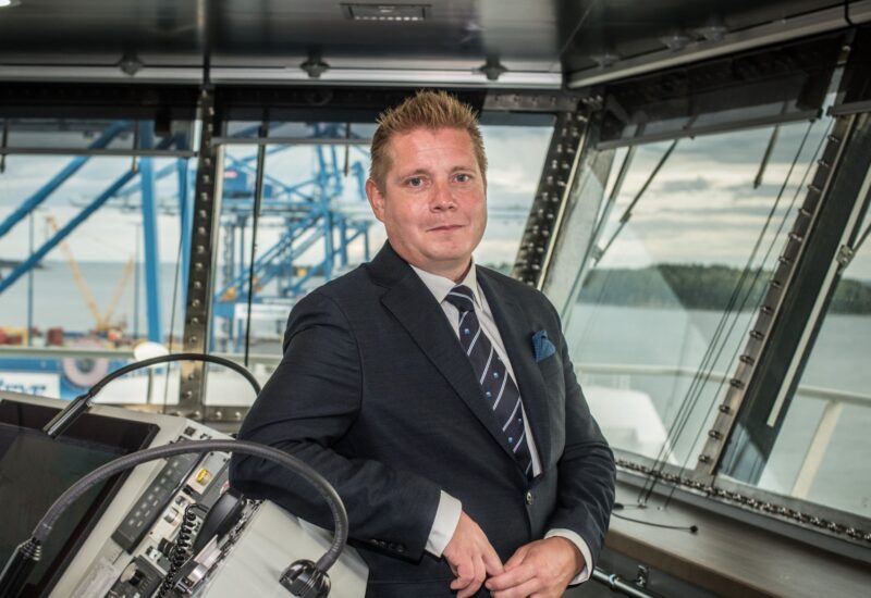 Finnlines' CEO Thomas Doepel on the bridge of a Finnlines vessel